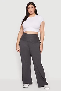 Plus Fold Over High Waisted Wide Leg Pants