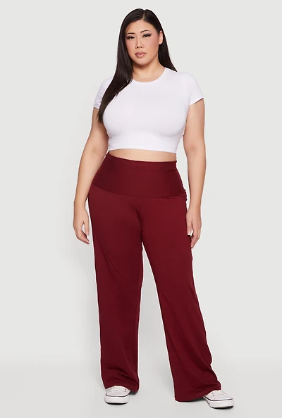 Plus Fold Over High Waisted Wide Leg Pants
