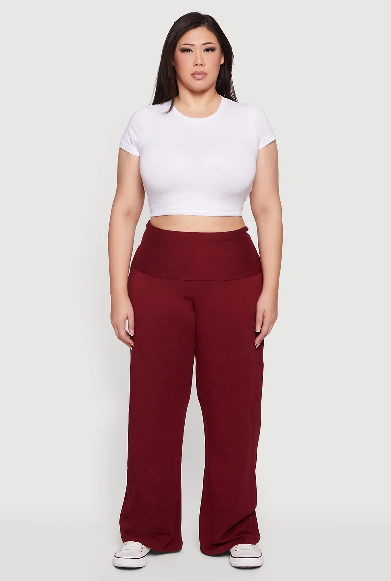 Plus Fold Over High Waisted Wide Leg Pants