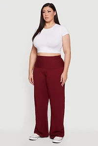 Plus Fold Over High Waisted Wide Leg Pants