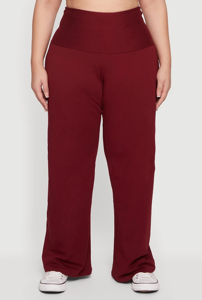 Plus Fold Over High Waisted Wide Leg Pants