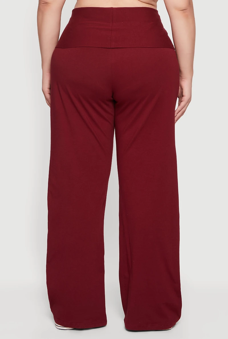 Plus Fold Over High Waisted Wide Leg Pants