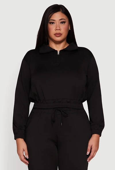 Womens Plus Scuba Cropped Quarter Zip Pullover Sweatshirt,