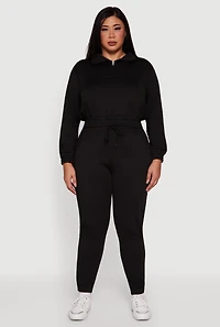 Womens Plus Size Scuba Cropped Quarter Zip Pullover Sweatshirt, Black, Size 1X