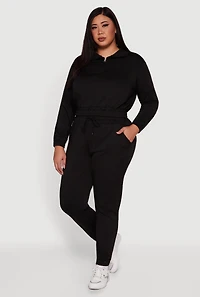 Womens Plus Size Scuba Cropped Quarter Zip Pullover Sweatshirt, Black, Size 1X