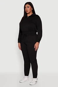 Womens Plus Size Scuba Cropped Quarter Zip Pullover Sweatshirt, Black, Size 1X