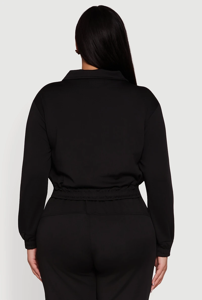 Womens Plus Scuba Cropped Quarter Zip Pullover Sweatshirt,