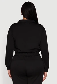 Womens Plus Scuba Cropped Quarter Zip Pullover Sweatshirt,