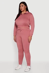 Womens Plus Size Scuba Cropped Quarter Zip Pullover Sweatshirt, Pink, Size 2X