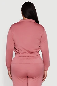 Womens Plus Size Scuba Cropped Quarter Zip Pullover Sweatshirt, Pink, Size 2X