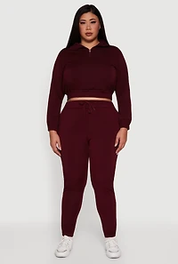 Womens Plus Size Scuba Cropped Quarter Zip Pullover Sweatshirt, Burgundy, Size 2X