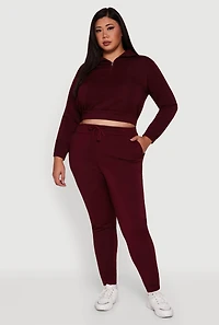 Womens Plus Size Scuba Cropped Quarter Zip Pullover Sweatshirt, Burgundy, Size 2X