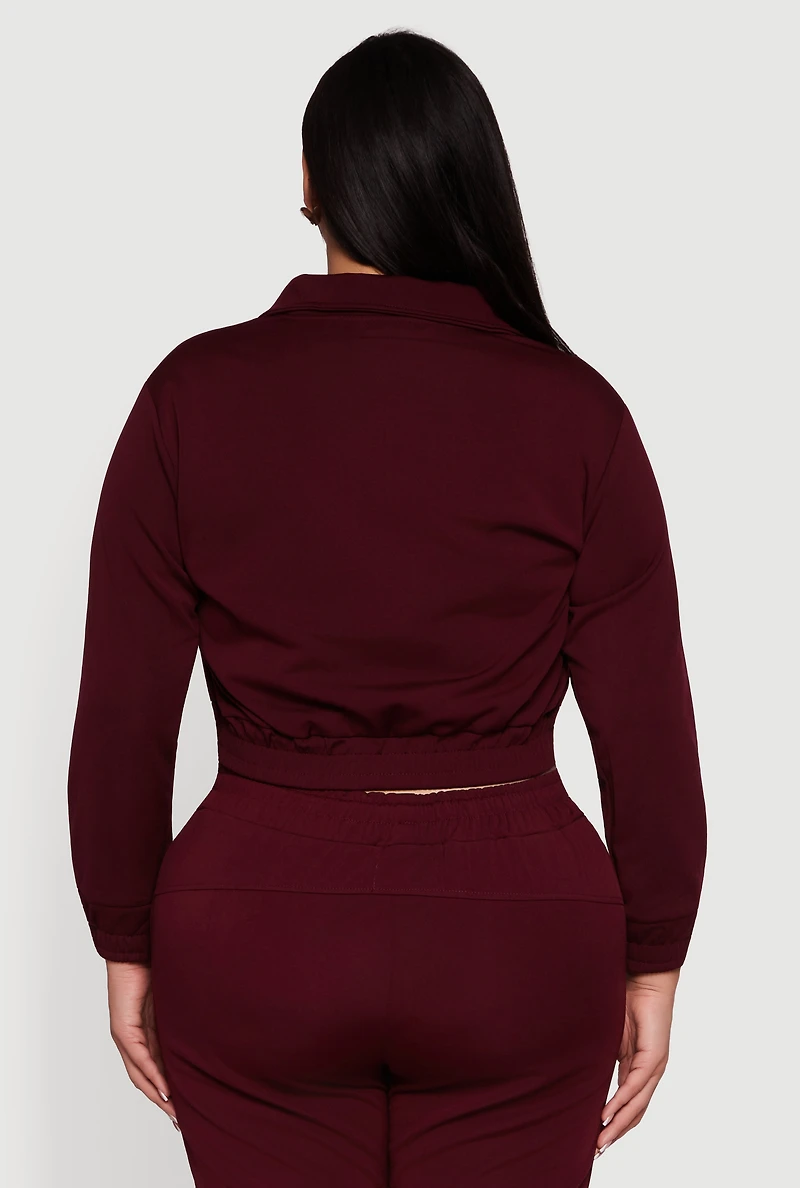 Womens Plus Size Scuba Cropped Quarter Zip Pullover Sweatshirt, Burgundy, Size 2X