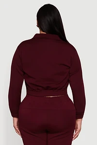 Womens Plus Size Scuba Cropped Quarter Zip Pullover Sweatshirt, Burgundy, Size 2X