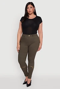 Womens Plus Size High Waisted Skinny Moto Pants, Green, Size 3X