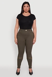 Womens Plus Size High Waisted Skinny Moto Pants, Green, Size 3X