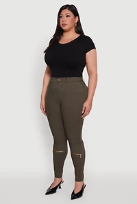 Womens Plus Size High Waisted Skinny Moto Pants, Green, Size 3X
