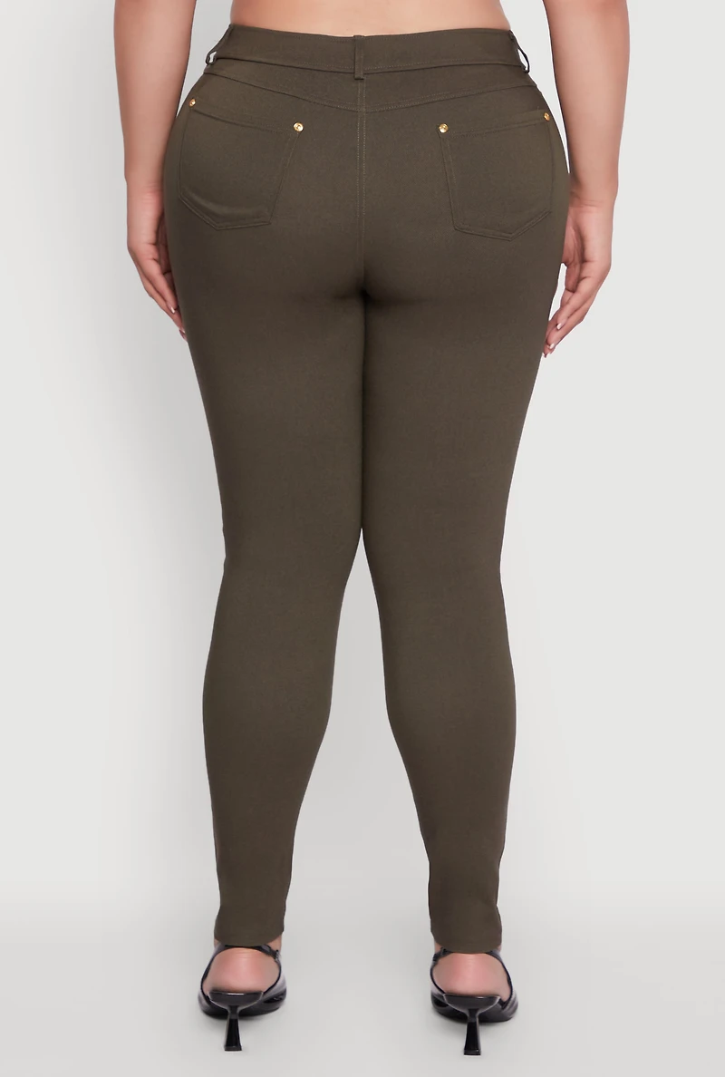 Womens Plus Size High Waisted Skinny Moto Pants, Green, Size 3X