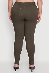 Womens Plus Size High Waisted Skinny Moto Pants, Green, Size 3X