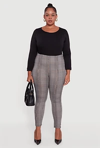 Womens Plus Size Houndstooth Plaid High Waisted Dress Pants, Multi, Size 1X