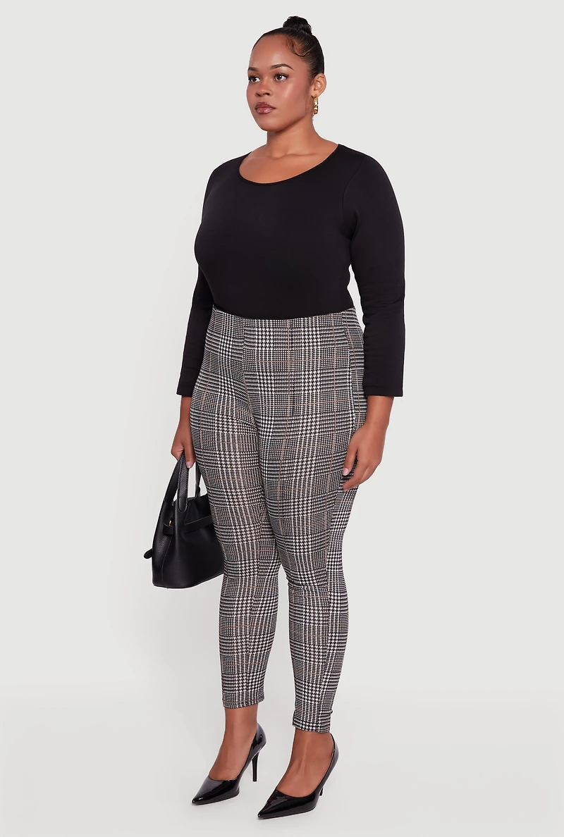 Womens Plus Size Houndstooth Plaid High Waisted Dress Pants, Multi, Size 1X