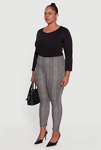 Womens Plus Size Houndstooth Plaid High Waisted Dress Pants, Multi, Size 1X