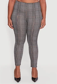 Womens Plus Size Houndstooth Plaid High Waisted Dress Pants, Multi, Size 1X