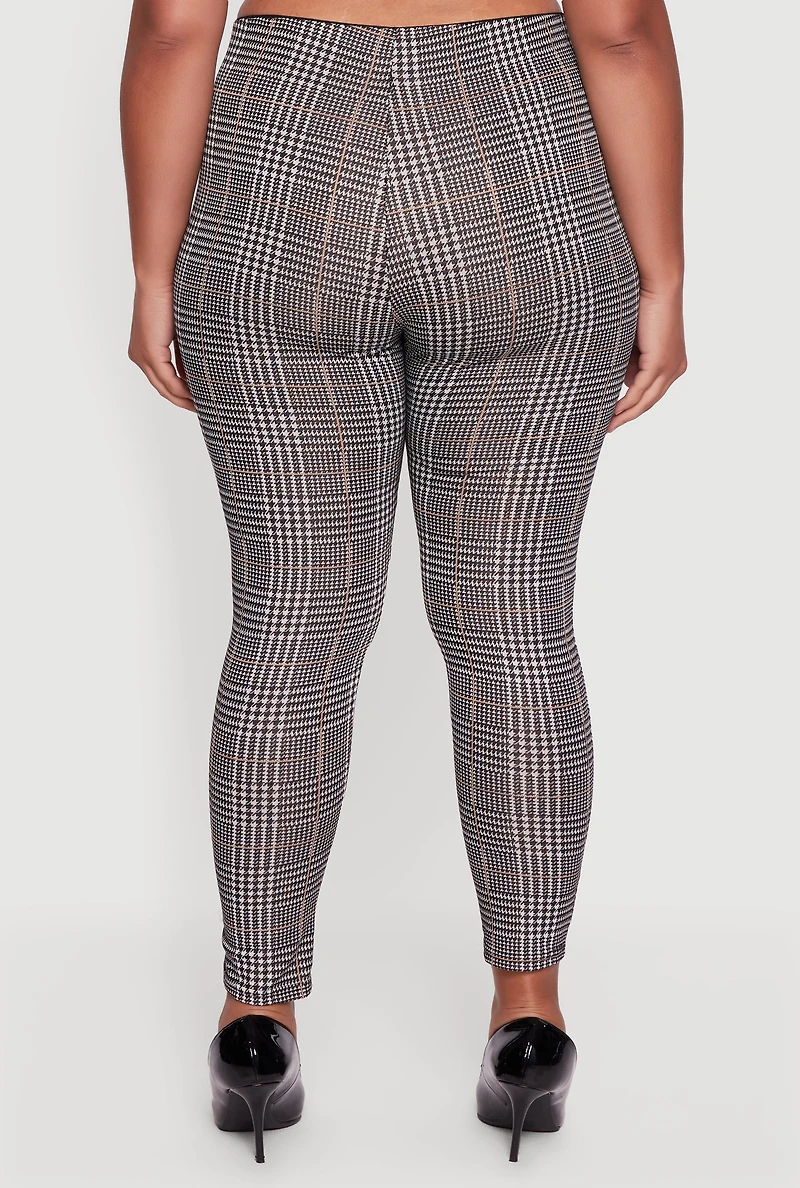 Womens Plus Size Houndstooth Plaid High Waisted Dress Pants, Multi, Size 2X