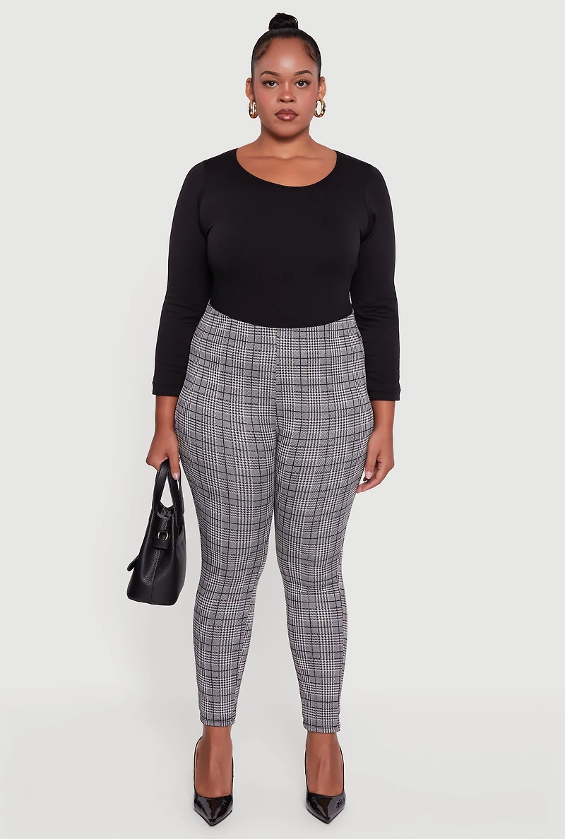 Womens Plus Houndstooth High Waisted Dress Pants, Grey,