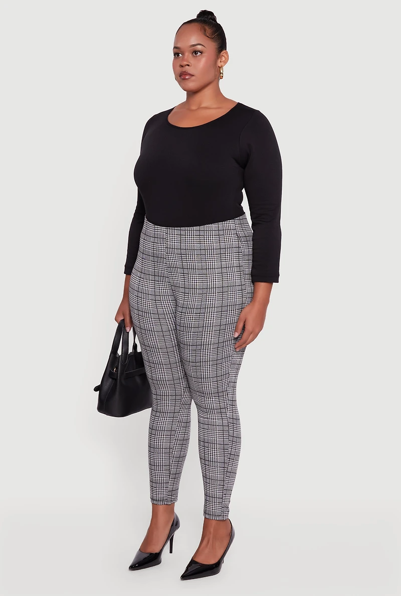 Womens Plus Size Houndstooth High Waisted Dress Pants, Grey, Size 1X