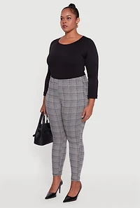 Womens Plus Size Houndstooth High Waisted Dress Pants, Grey, Size 1X