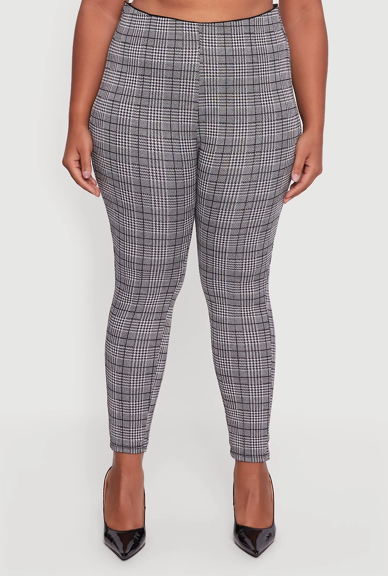 Womens Plus Houndstooth High Waisted Dress Pants, Grey,
