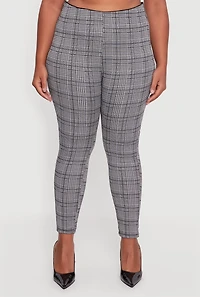 Womens Plus Houndstooth High Waisted Dress Pants, Grey,