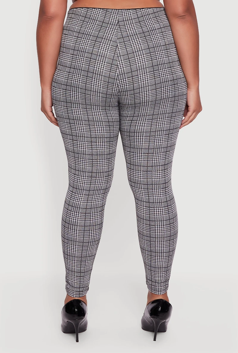 Womens Plus Size Houndstooth High Waisted Dress Pants, Grey, Size 1X