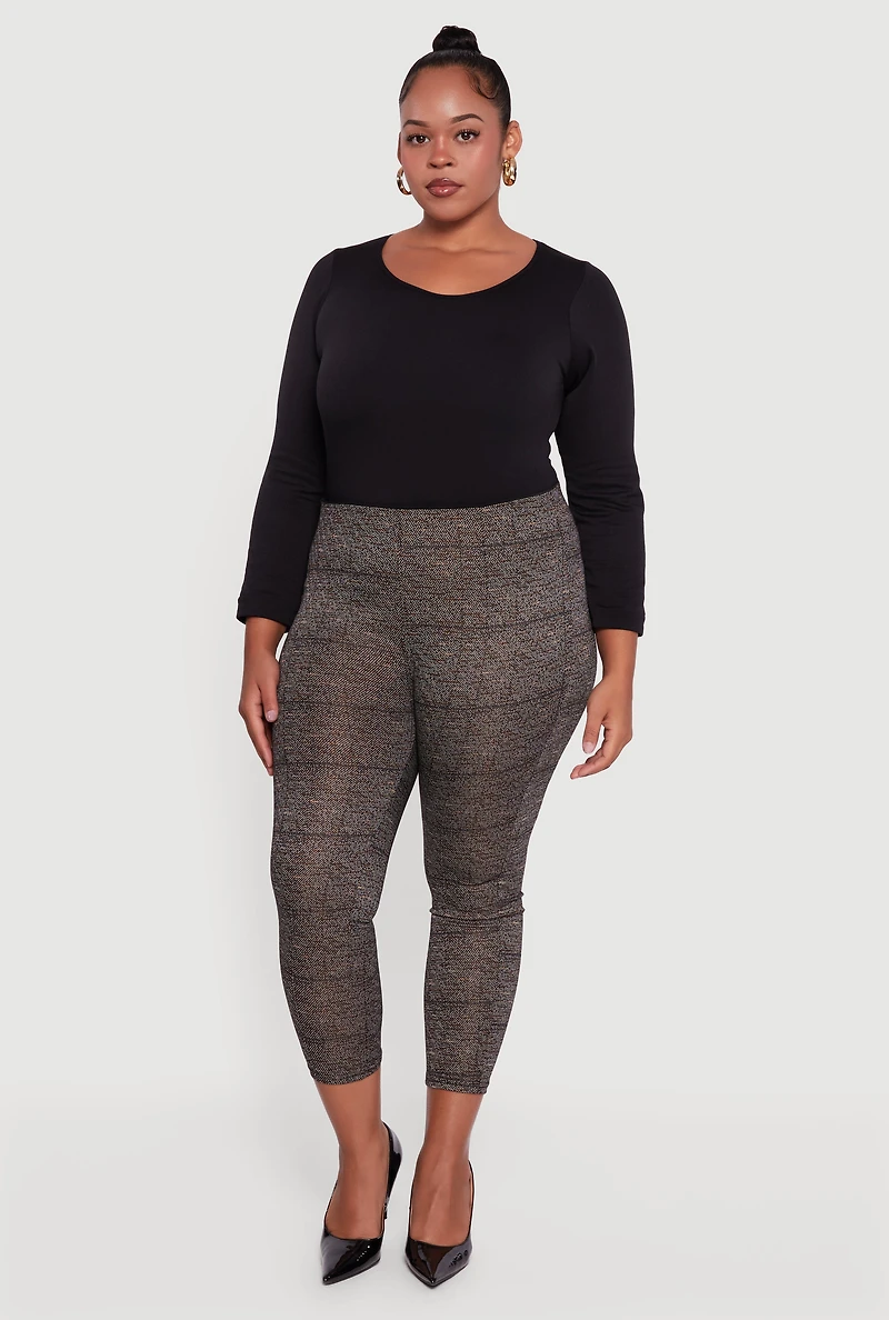Womens Plus Marled High Waisted Cropped Dress Pants, Grey,