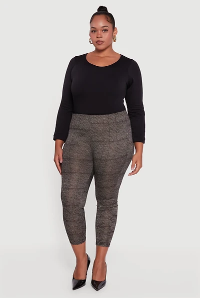 Womens Plus Marled High Waisted Cropped Dress Pants, Grey,