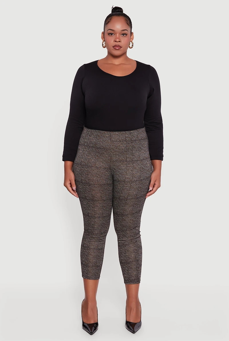 Womens Plus Marled High Waisted Cropped Dress Pants, Grey,