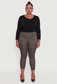Womens Plus Marled High Waisted Cropped Dress Pants, Grey,