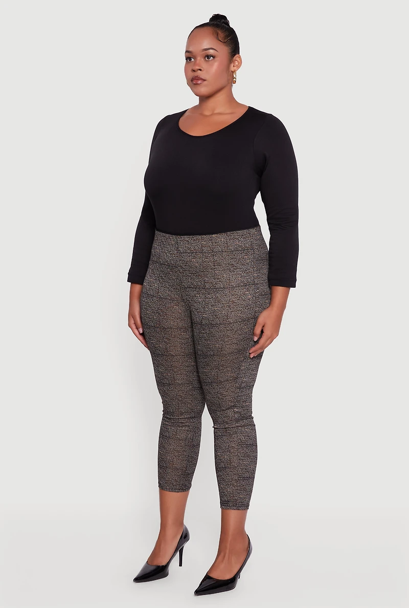 Womens Plus Marled High Waisted Cropped Dress Pants, Grey,