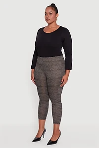 Womens Plus Marled High Waisted Cropped Dress Pants, Grey,