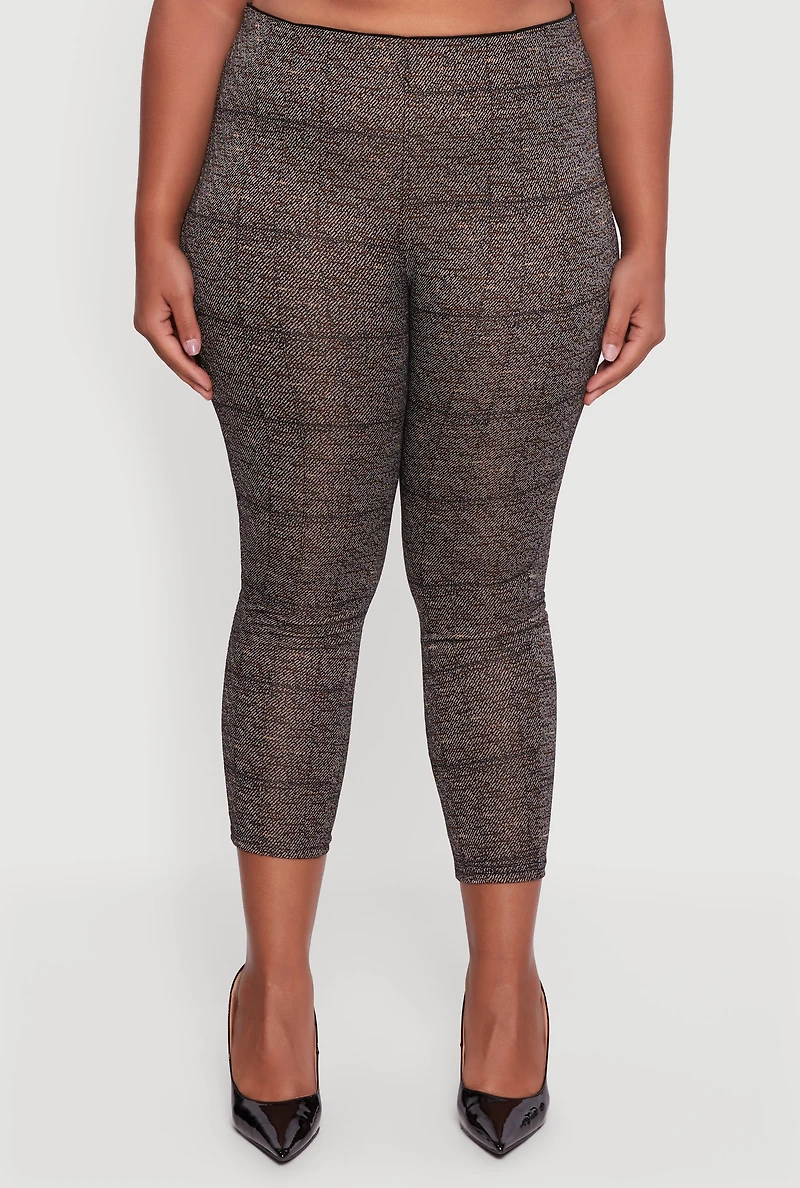 Womens Plus Marled High Waisted Cropped Dress Pants, Grey,