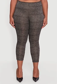 Womens Plus Marled High Waisted Cropped Dress Pants, Grey,