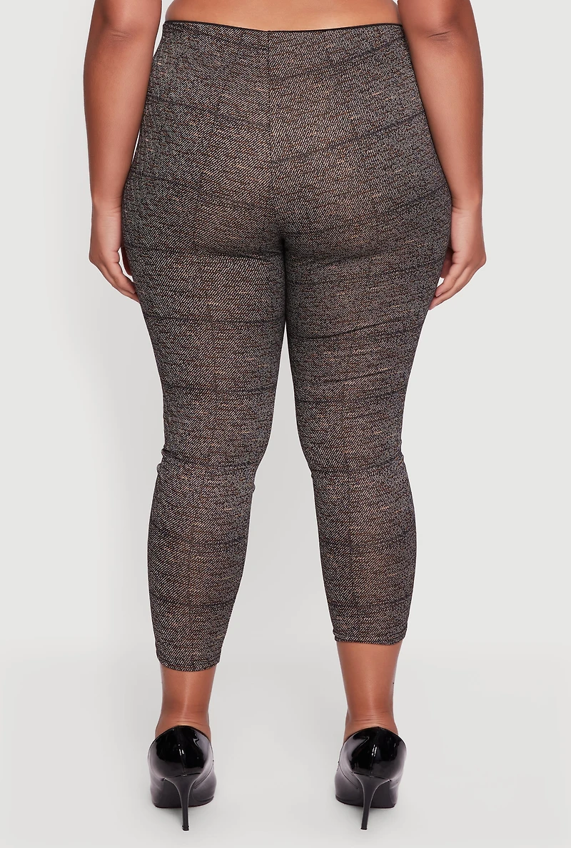 Womens Plus Marled High Waisted Cropped Dress Pants, Grey,