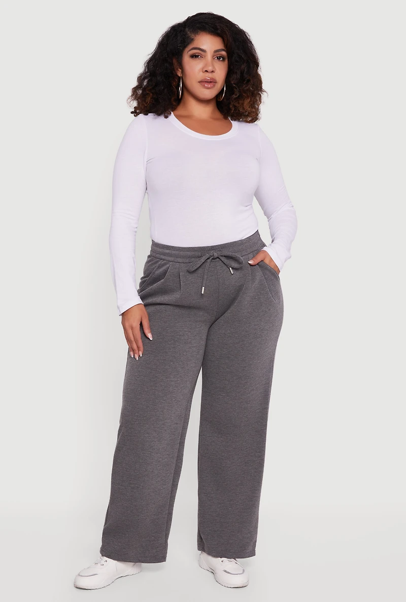 Womens Plus Wide Leg Drawstring Sweatpants, Grey,