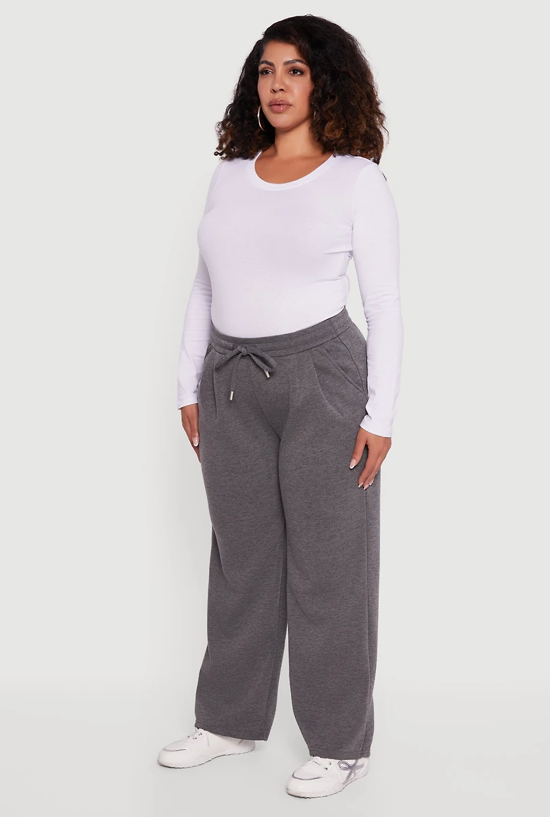 Womens Plus Wide Leg Drawstring Sweatpants, Grey,