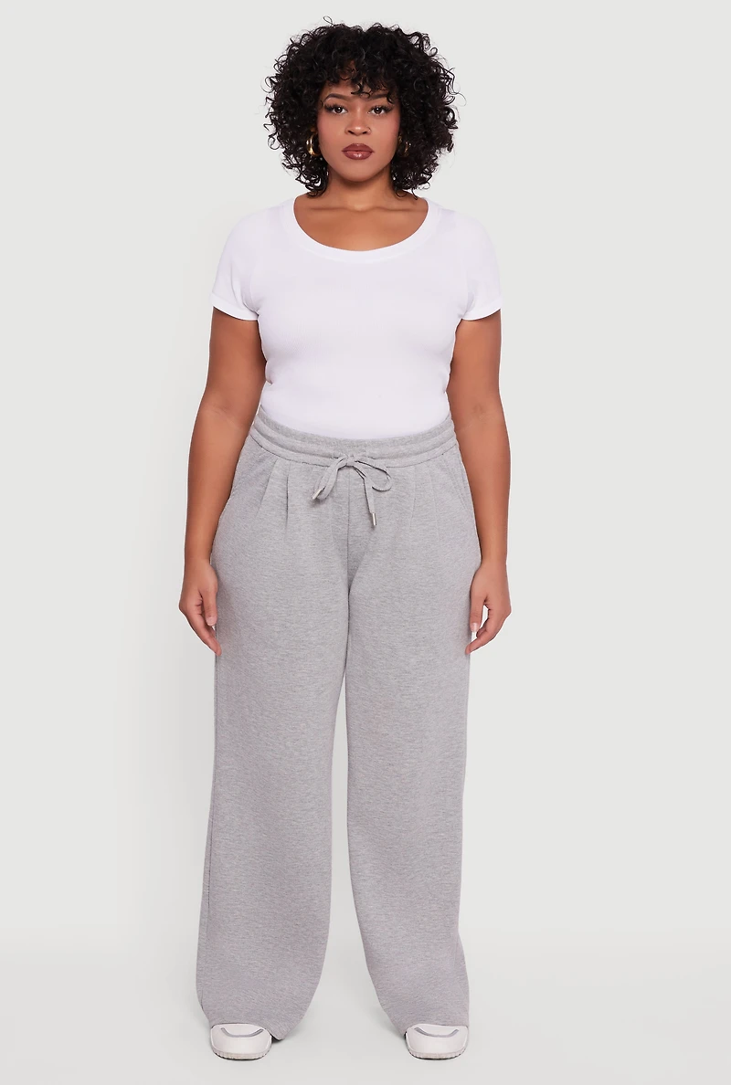 Womens Plus Wide Leg Drawstring Sweatpants, Grey,