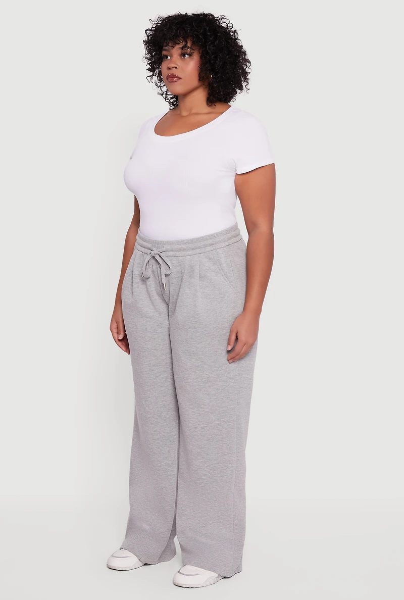 Womens Plus Wide Leg Drawstring Sweatpants, Grey,