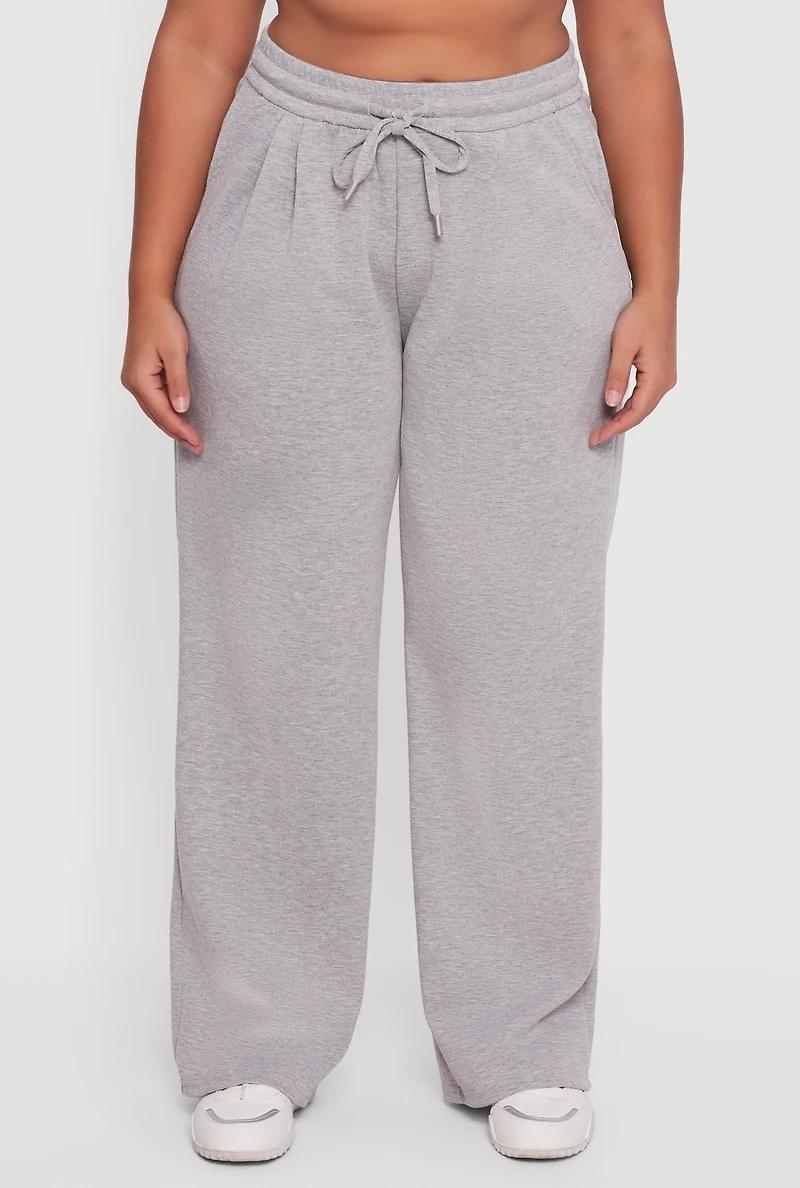 Womens Plus Wide Leg Drawstring Sweatpants, Grey,