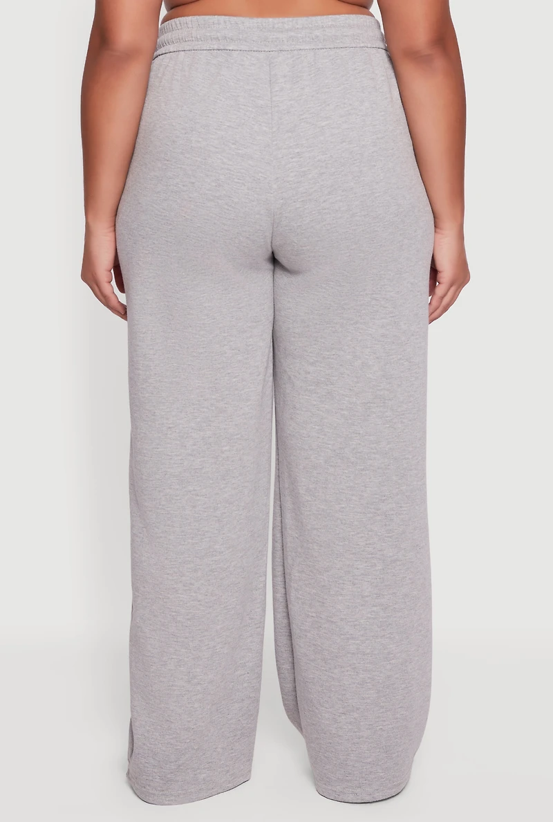 Womens Plus Wide Leg Drawstring Sweatpants, Grey,