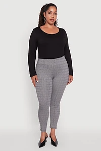 Womens Plus High Waisted Plaid Skinny Dress Pants, Grey,